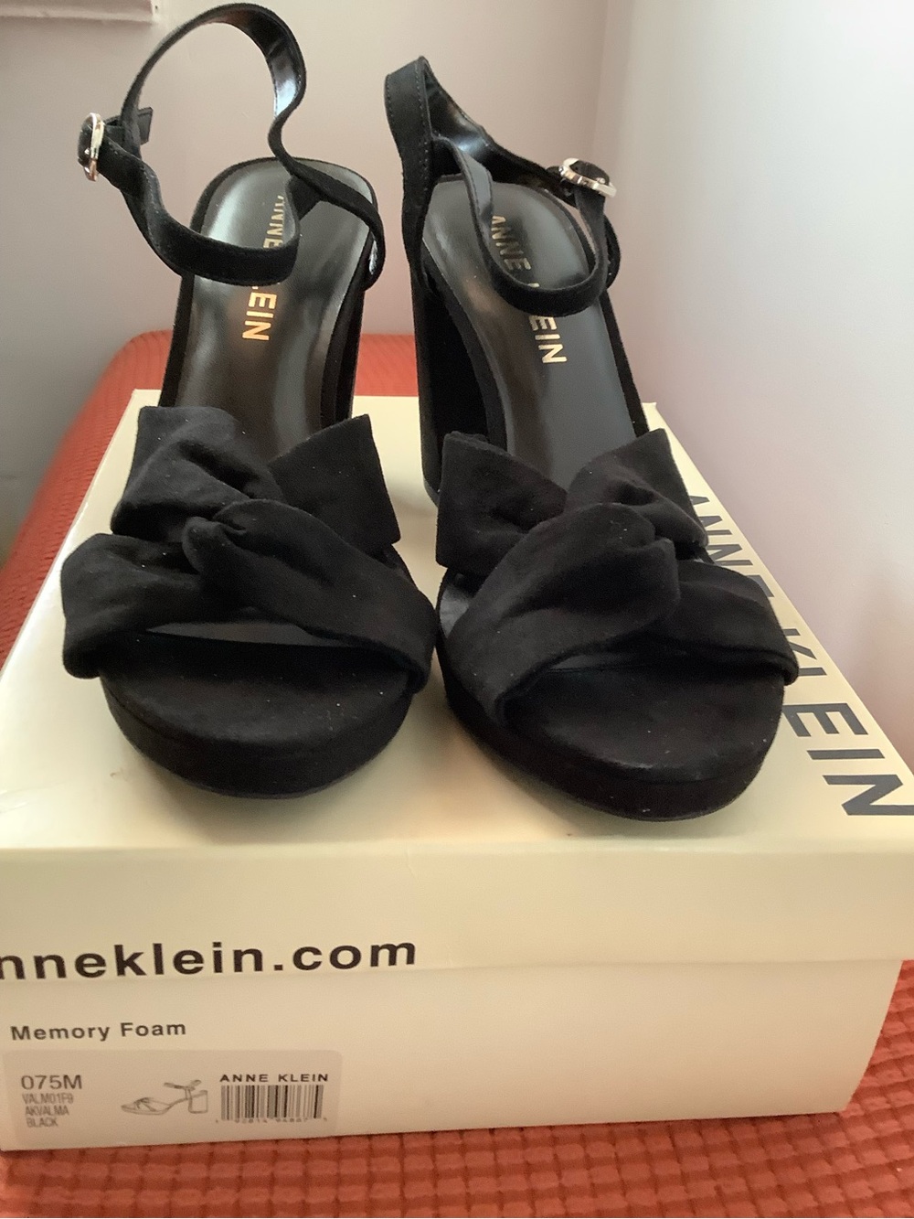 Anne Klein Black Suede Knot Front Platform Sandals